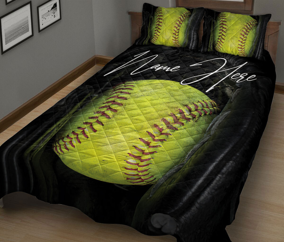 Ohaprints-Quilt-Bed-Set-Pillowcase-Softball-Ball-Unique-Gift-For-Sports-Fan-Lovers-Custom-Personalized-Name-Blanket-Bedspread-Bedding-2999-King (90'' x 100'')