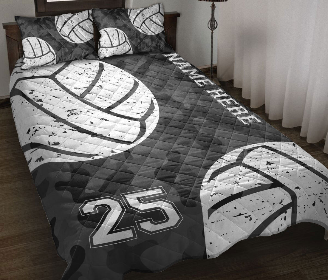 Ohaprints-Quilt-Bed-Set-Pillowcase-Volleyball-Ball-Black-Camo-Pattern-Sports-Fan-Gift-Custom-Personalized-Name-Blanket-Bedspread-Bedding-1959-Throw (55'' x 60'')