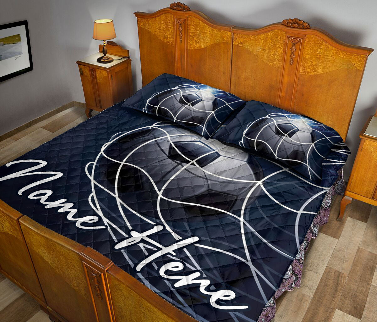 Ohaprints-Quilt-Bed-Set-Pillowcase-Soccer-Goal-Navy-Net-Sports-Lovers-Fan-Unique-Gift-Custom-Personalized-Name-Blanket-Bedspread-Bedding-651-Queen (80'' x 90'')