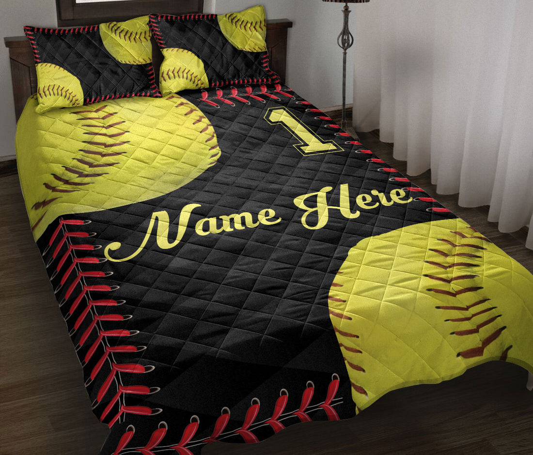 Ohaprints-Quilt-Bed-Set-Pillowcase-Softball-Ball-Pattern-Sports-Lover-Fan-Gift-Custom-Personalized-Name-Number-Blanket-Bedspread-Bedding-2962-Throw (55'' x 60'')