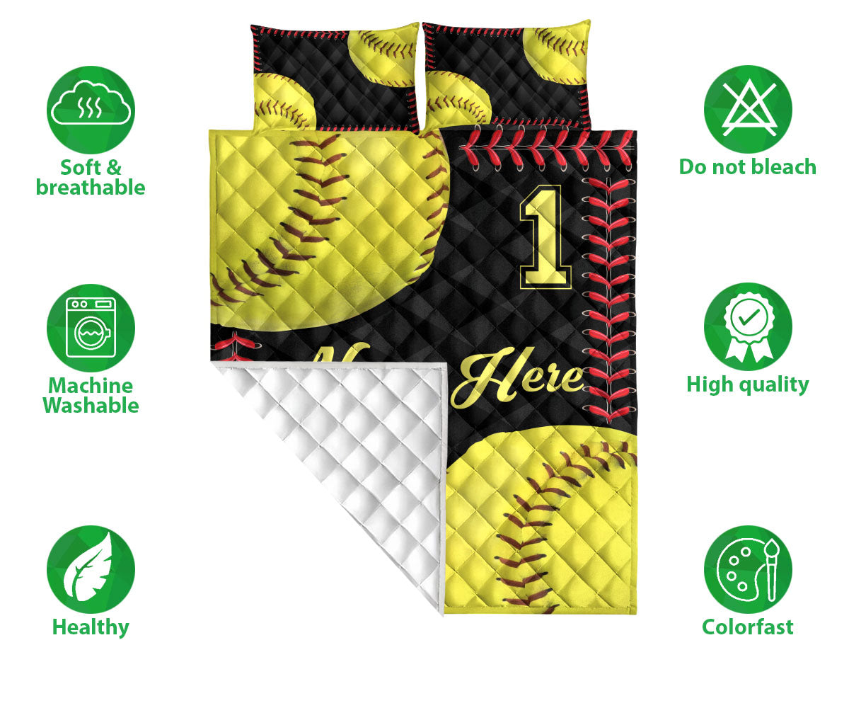 Ohaprints-Quilt-Bed-Set-Pillowcase-Softball-Ball-Pattern-Sports-Lover-Fan-Gift-Custom-Personalized-Name-Number-Blanket-Bedspread-Bedding-2962-Double (70'' x 80'')