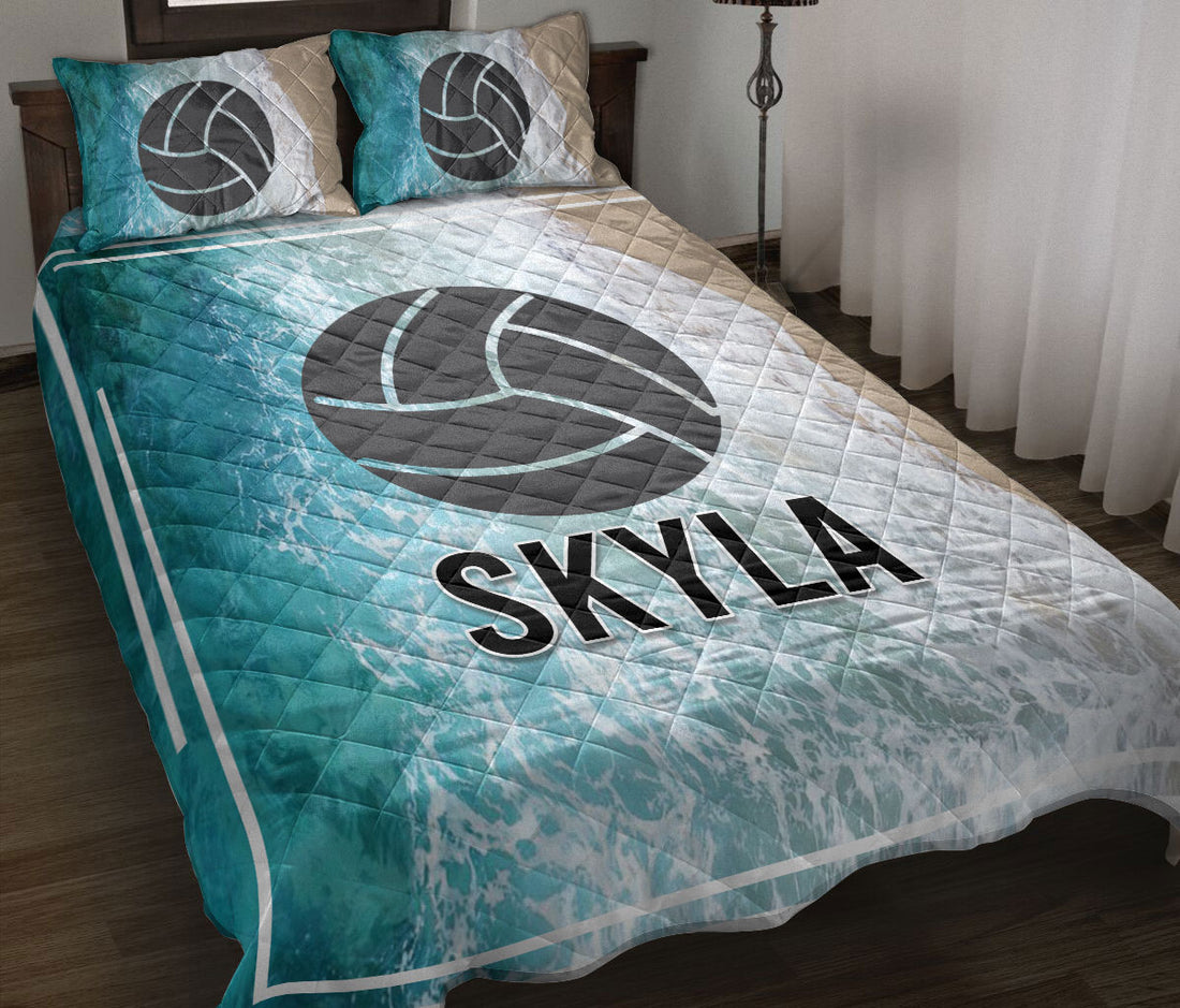 Ohaprints-Quilt-Bed-Set-Pillowcase-Volleyball-Ball-Beach-Background-Sports-Lover-Gift-Custom-Personalized-Name-Blanket-Bedspread-Bedding-2460-Throw (55'' x 60'')