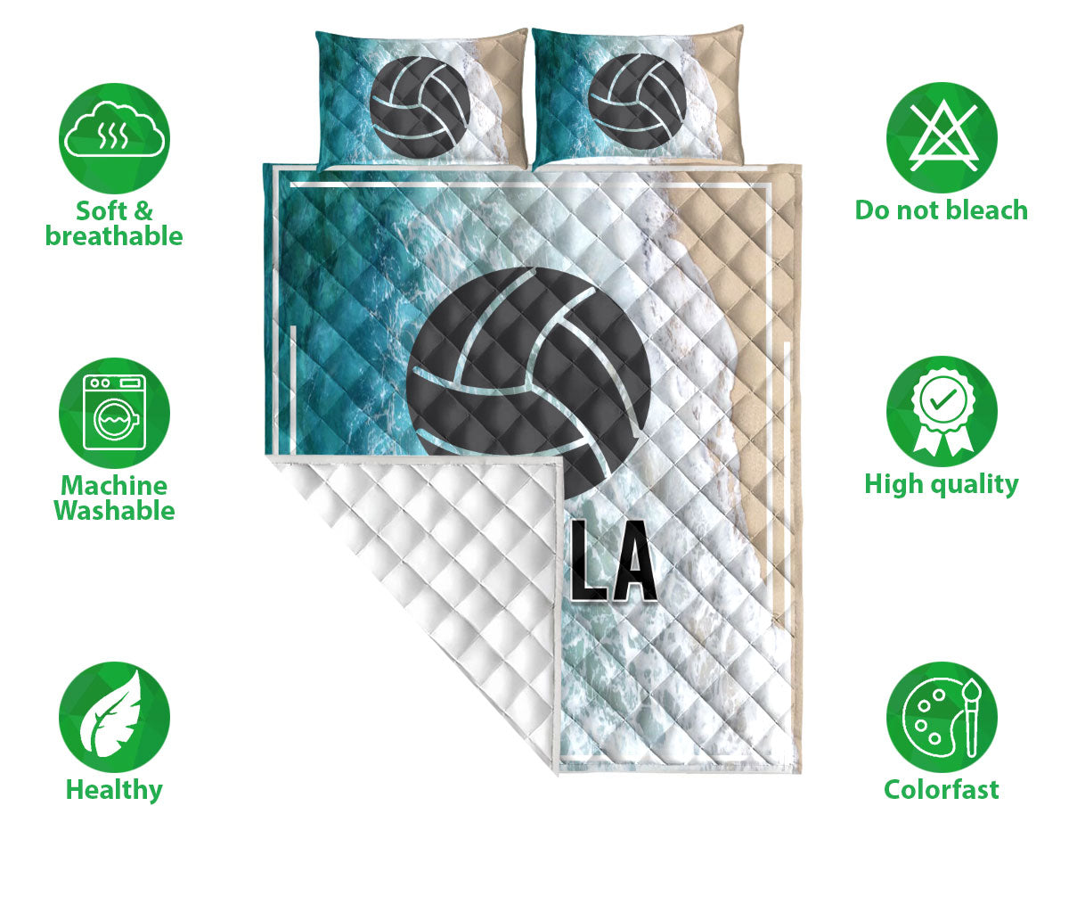 Ohaprints-Quilt-Bed-Set-Pillowcase-Volleyball-Ball-Beach-Background-Sports-Lover-Gift-Custom-Personalized-Name-Blanket-Bedspread-Bedding-2460-Double (70'' x 80'')