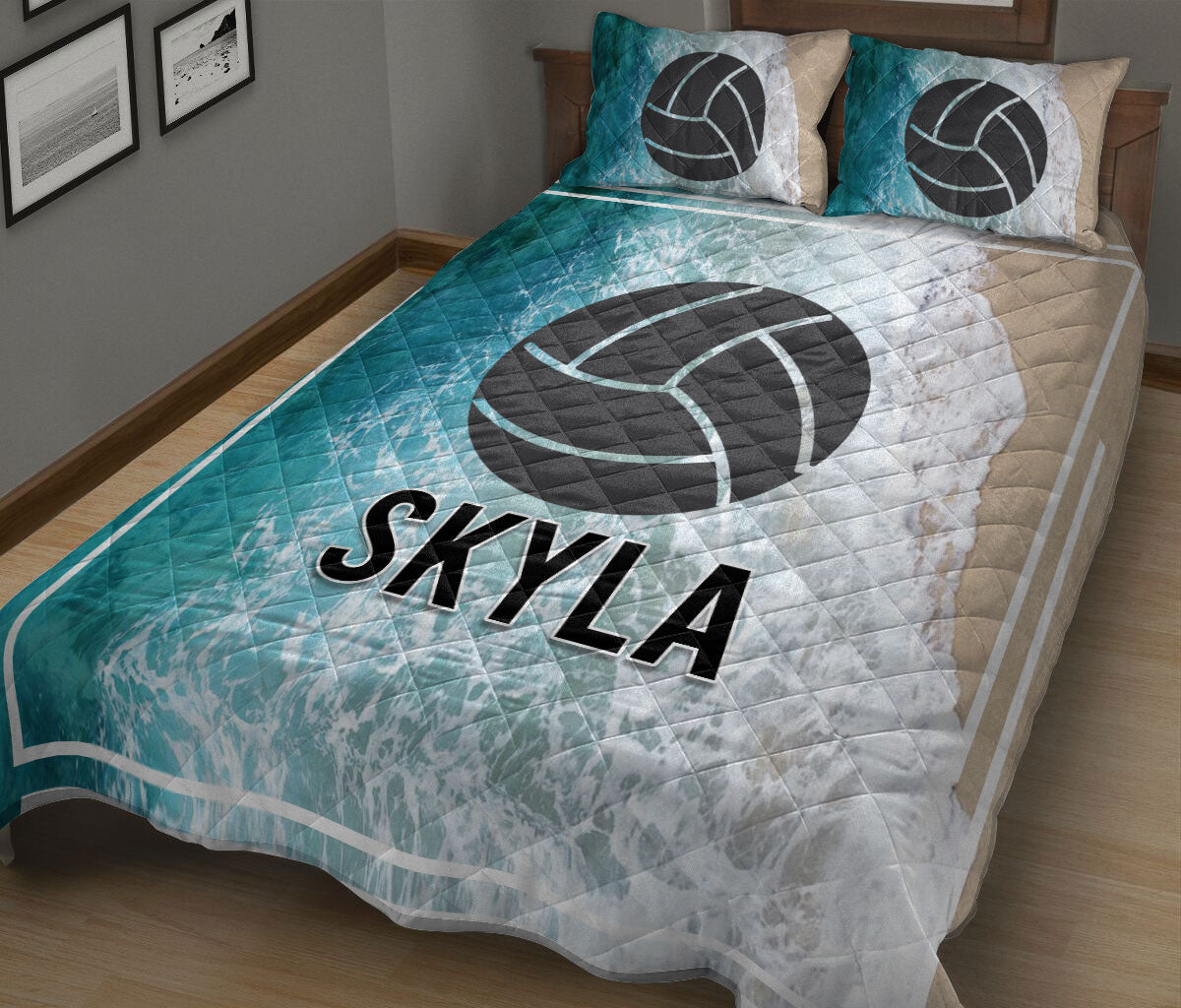 Ohaprints-Quilt-Bed-Set-Pillowcase-Volleyball-Ball-Beach-Background-Sports-Lover-Gift-Custom-Personalized-Name-Blanket-Bedspread-Bedding-2460-King (90'' x 100'')