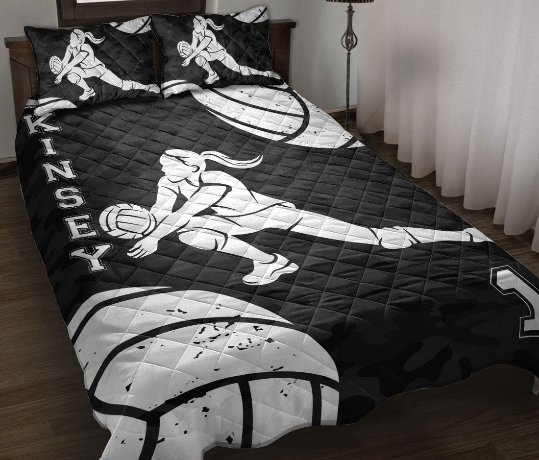 Ohaprints-Quilt-Bed-Set-Pillowcase-Volleyball-Libero-Girl-Black-Camo-Pattern-Fan-Gift-Custom-Personalized-Name-Blanket-Bedspread-Bedding-60-Throw (55'' x 60'')