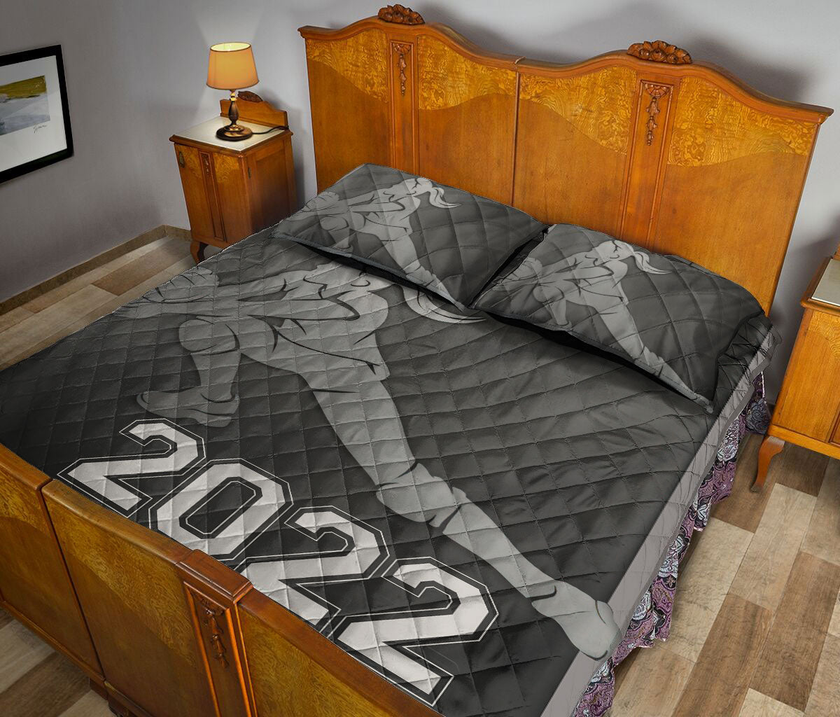 Ohaprints-Quilt-Bed-Set-Pillowcase-Volleyball-Libero-Girl-Black-Grey-Pattern-Sport-Gift-Custom-Personalized-Name-Blanket-Bedspread-Bedding-2435-Queen (80'' x 90'')