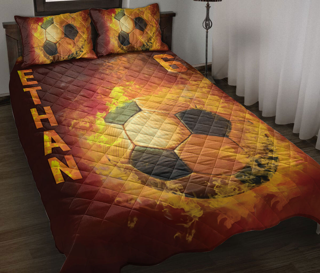Ohaprints-Quilt-Bed-Set-Pillowcase-Soccer-Ball-Fire-Printed-Pattern-Sports-Fans-Gift-Custom-Personalized-Name-Blanket-Bedspread-Bedding-1875-Throw (55'' x 60'')