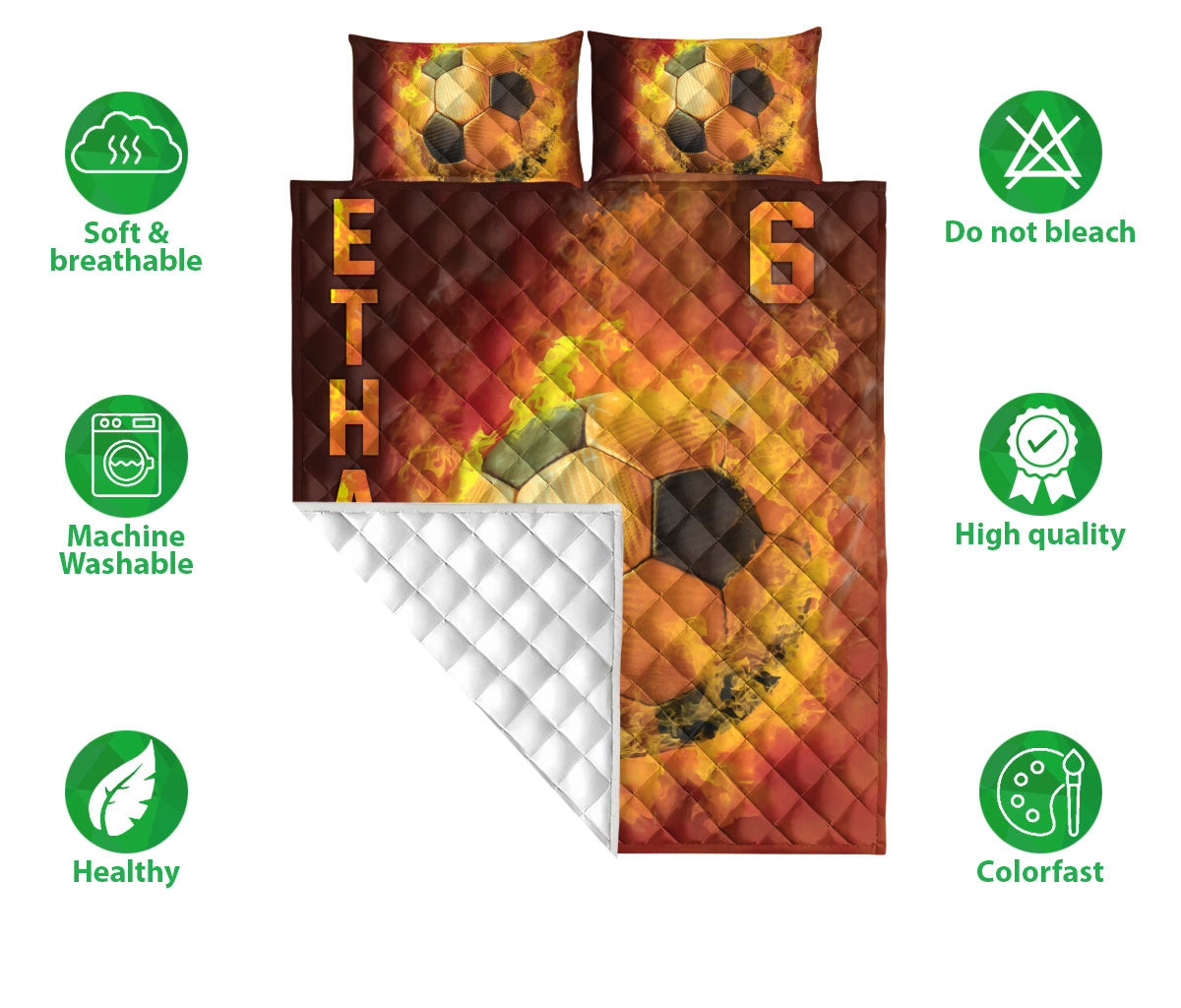 Ohaprints-Quilt-Bed-Set-Pillowcase-Soccer-Ball-Fire-Printed-Pattern-Sports-Fans-Gift-Custom-Personalized-Name-Blanket-Bedspread-Bedding-1875-Double (70'' x 80'')