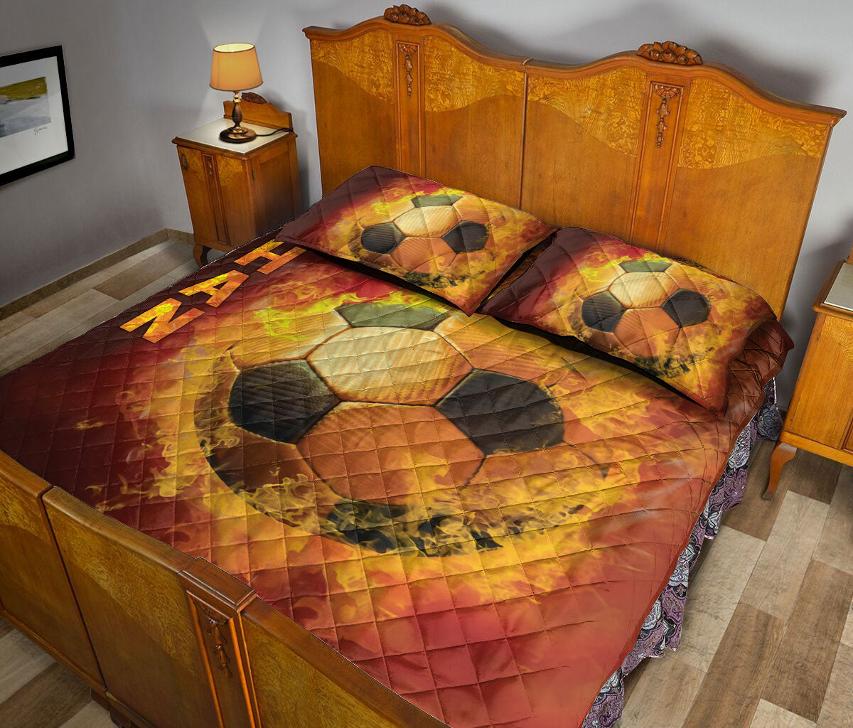 Ohaprints-Quilt-Bed-Set-Pillowcase-Soccer-Ball-Fire-Printed-Pattern-Sports-Fans-Gift-Custom-Personalized-Name-Blanket-Bedspread-Bedding-1875-Queen (80'' x 90'')