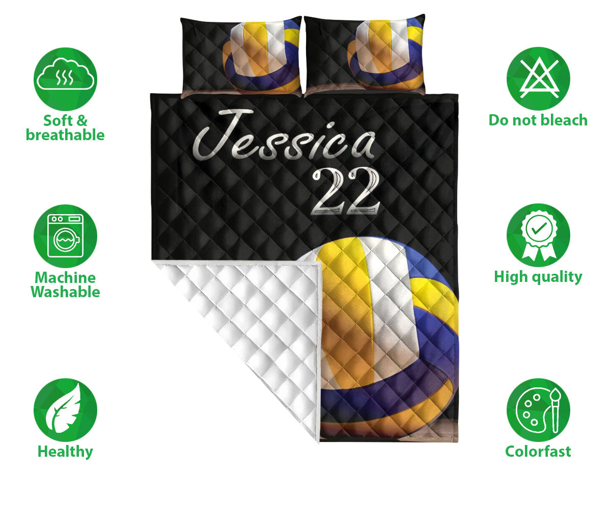 Ohaprints-Quilt-Bed-Set-Pillowcase-Volleyball-Ball-Sports-Lover-Fan-Unique-Gift-Custom-Personalized-Name-Blanket-Bedspread-Bedding-128-Double (70'' x 80'')