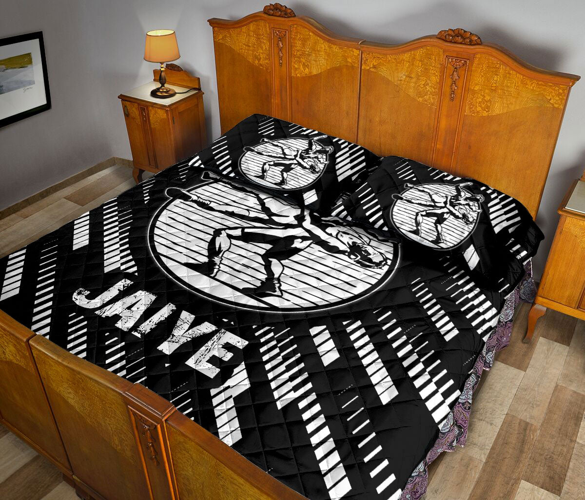 Ohaprints-Quilt-Bed-Set-Pillowcase-Wrestling-Lover-Abstract-Pattern-Wrestler-Sports-Gift-Custom-Personalized-Name-Blanket-Bedspread-Bedding-2952-Queen (80'' x 90'')