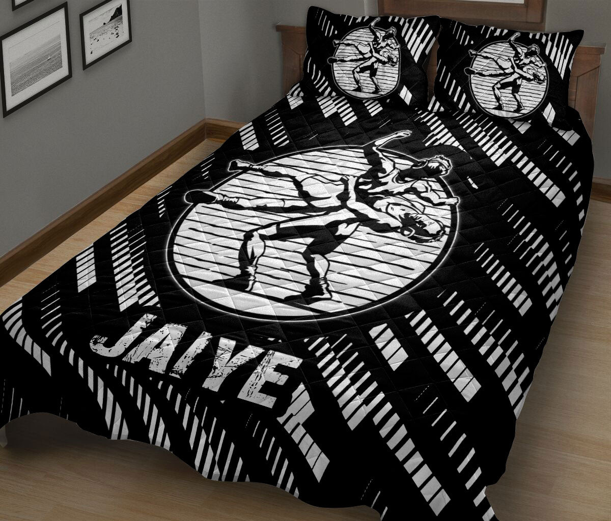 Ohaprints-Quilt-Bed-Set-Pillowcase-Wrestling-Lover-Abstract-Pattern-Wrestler-Sports-Gift-Custom-Personalized-Name-Blanket-Bedspread-Bedding-2952-King (90'' x 100'')