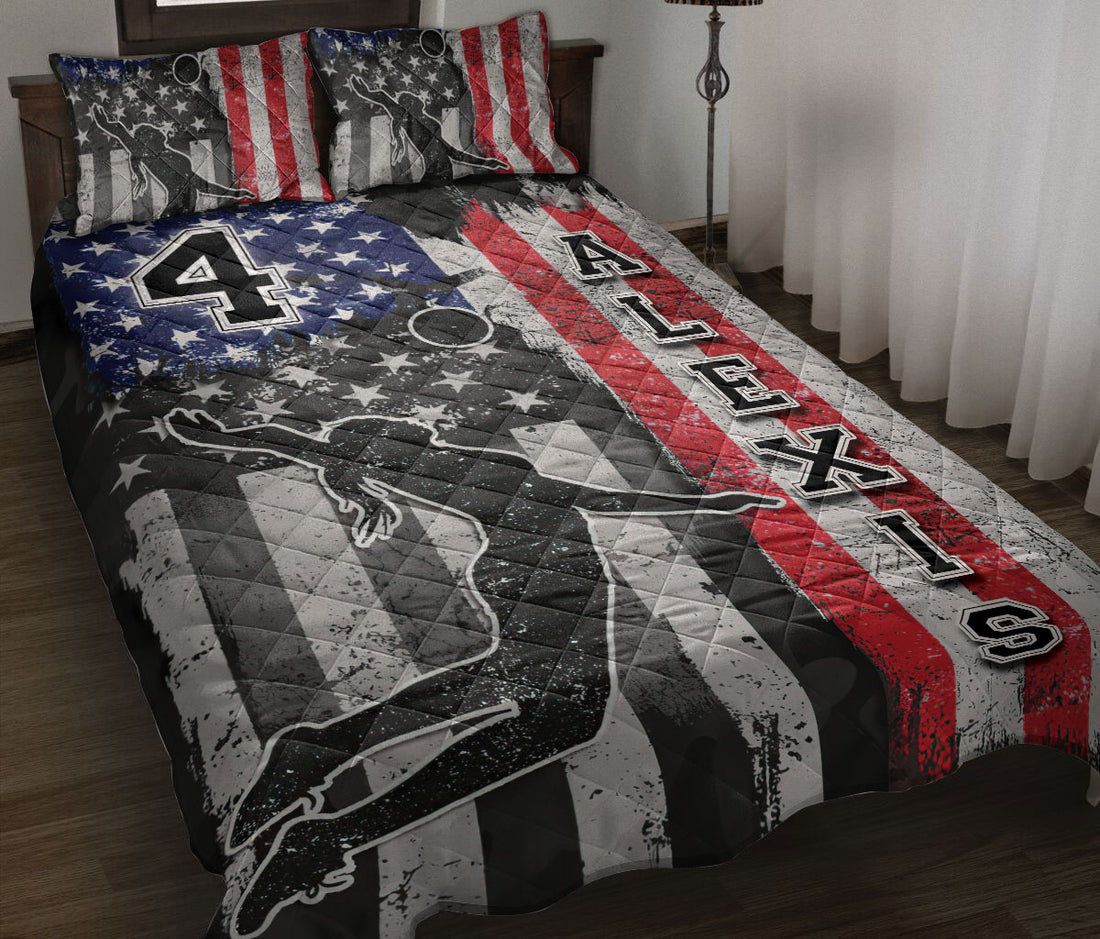 Ohaprints-Quilt-Bed-Set-Pillowcase-Volleyball-Girl-America-Us-Flag-Black-Camo-Pattern-Custom-Personalized-Name-Blanket-Bedspread-Bedding-2470-Throw (55'' x 60'')