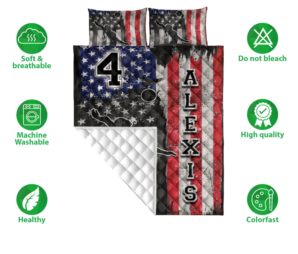 Ohaprints-Quilt-Bed-Set-Pillowcase-Volleyball-Girl-America-Us-Flag-Black-Camo-Pattern-Custom-Personalized-Name-Blanket-Bedspread-Bedding-2470-Double (70'' x 80'')