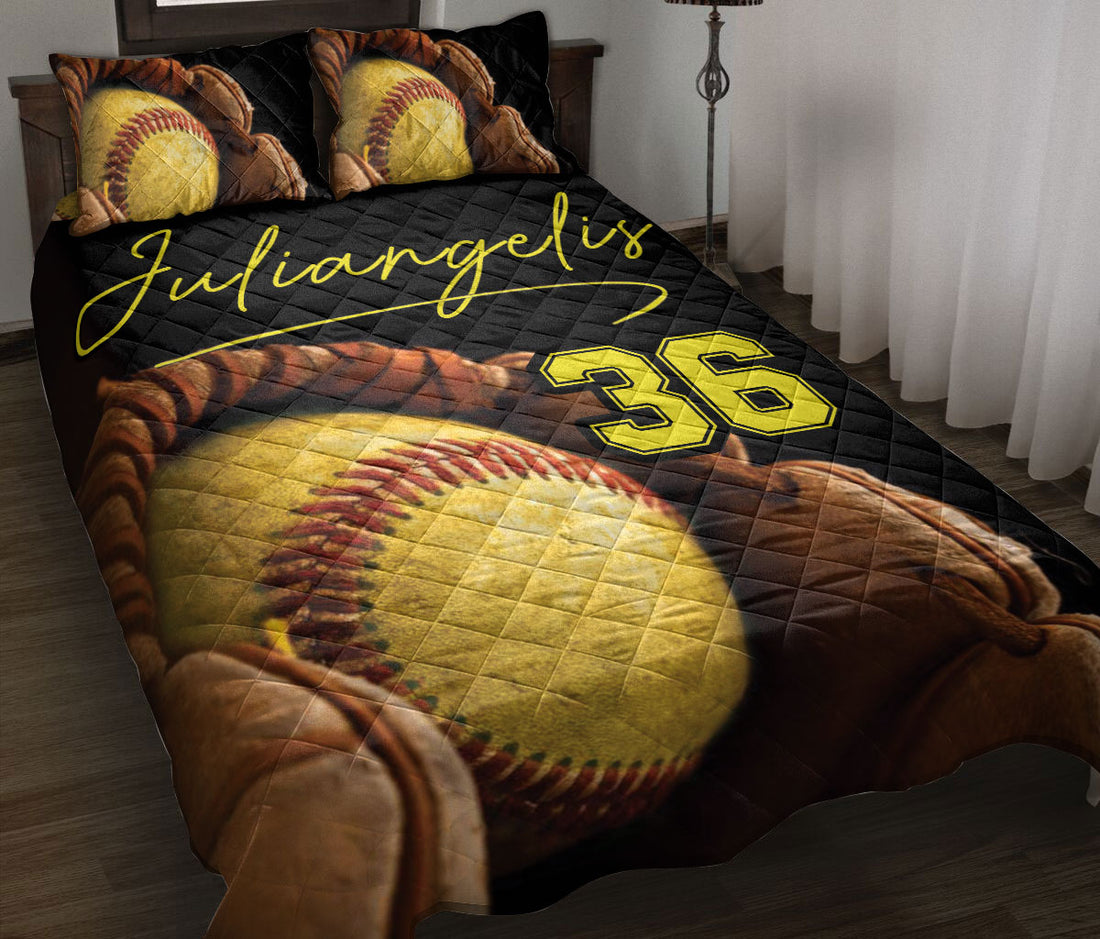Ohaprints-Quilt-Bed-Set-Pillowcase-Softball-Gloves-Ball-Sports-Lovers-Fan-Unique-Gift-Custom-Personalized-Name-Blanket-Bedspread-Bedding-678-Throw (55'' x 60'')