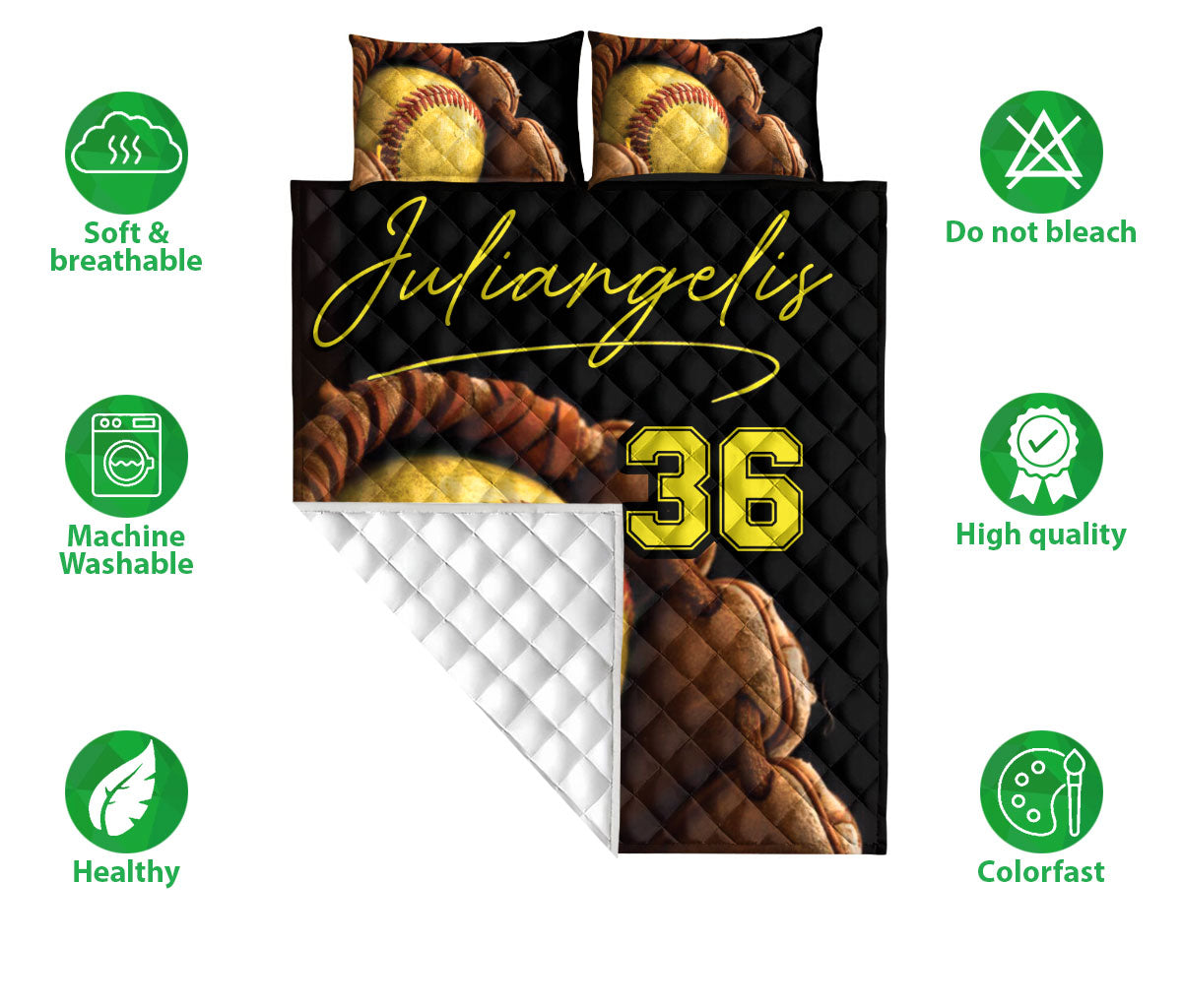 Ohaprints-Quilt-Bed-Set-Pillowcase-Softball-Gloves-Ball-Sports-Lovers-Fan-Unique-Gift-Custom-Personalized-Name-Blanket-Bedspread-Bedding-678-Double (70'' x 80'')