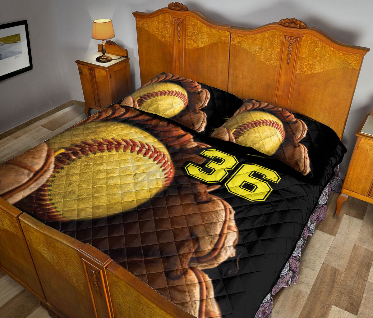 Ohaprints-Quilt-Bed-Set-Pillowcase-Softball-Gloves-Ball-Sports-Lovers-Fan-Unique-Gift-Custom-Personalized-Name-Blanket-Bedspread-Bedding-678-Queen (80'' x 90'')