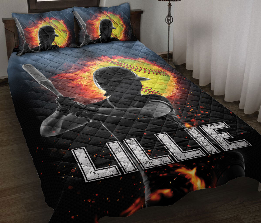 Ohaprints-Quilt-Bed-Set-Pillowcase-Softball-Player-Fireball-Sports-Lovers-Fan-Gift-Custom-Personalized-Name-Blanket-Bedspread-Bedding-1237-Throw (55'' x 60'')