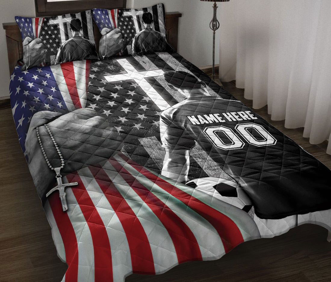 Ohaprints-Quilt-Bed-Set-Pillowcase-Soccer-Christian-Us-Flag-Cross-Custom-Personalized-Name-Number-Blanket-Bedspread-Bedding-3368-Throw (55'' x 60'')