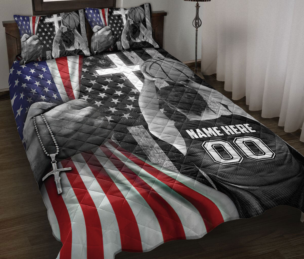 Ohaprints-Quilt-Bed-Set-Pillowcase-Basketball-Player-Christian-Us-Flag-Custom-Personalized-Name-Number-Blanket-Bedspread-Bedding-3394-Throw (55'' x 60'')