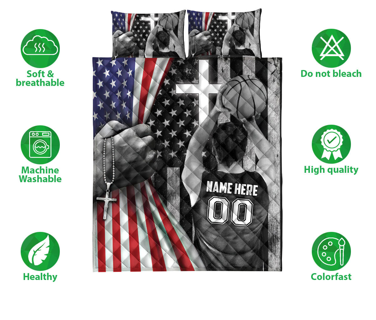 Ohaprints-Quilt-Bed-Set-Pillowcase-Basketball-Player-Christian-Us-Flag-Custom-Personalized-Name-Number-Blanket-Bedspread-Bedding-3394-Double (70'' x 80'')