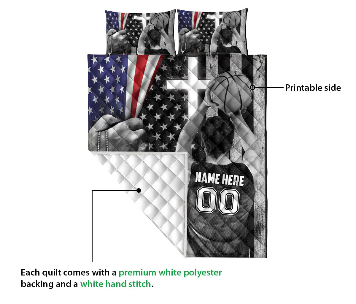 Ohaprints-Quilt-Bed-Set-Pillowcase-Basketball-Player-Christian-Us-Flag-Custom-Personalized-Name-Number-Blanket-Bedspread-Bedding-3394-Queen (80'' x 90'')