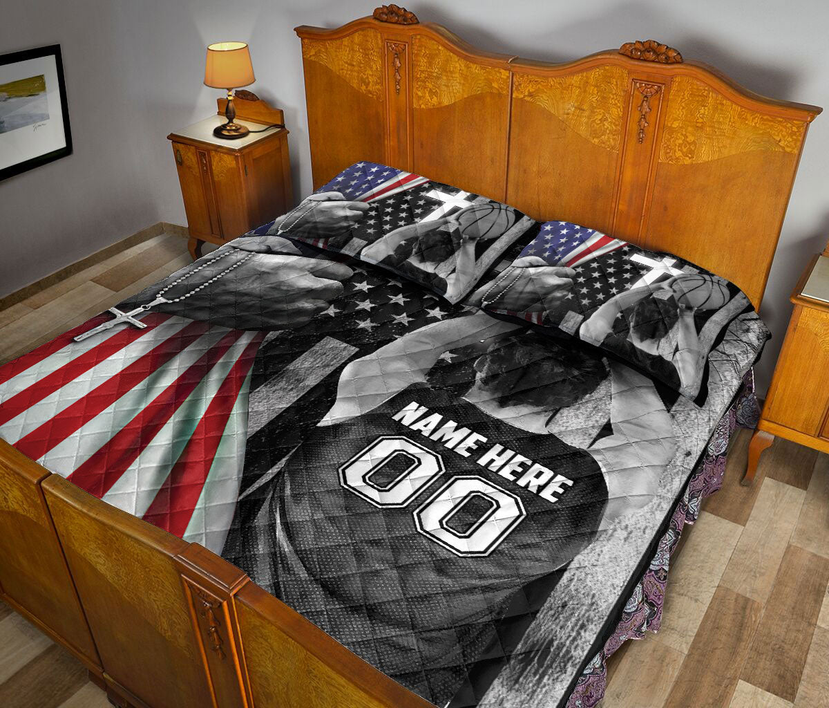 Ohaprints-Quilt-Bed-Set-Pillowcase-Basketball-Player-Christian-Us-Flag-Custom-Personalized-Name-Number-Blanket-Bedspread-Bedding-3394-King (90'' x 100'')