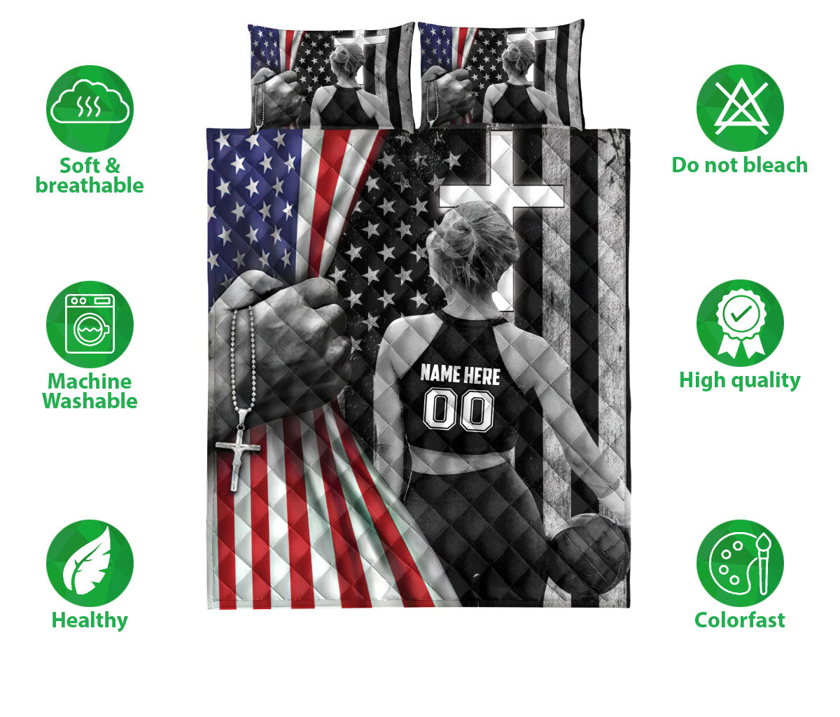 Ohaprints-Quilt-Bed-Set-Pillowcase-Volleyball-Player-Christian-Us-Flag-Custom-Personalized-Name-Number-Blanket-Bedspread-Bedding-3418-Double (70'' x 80'')