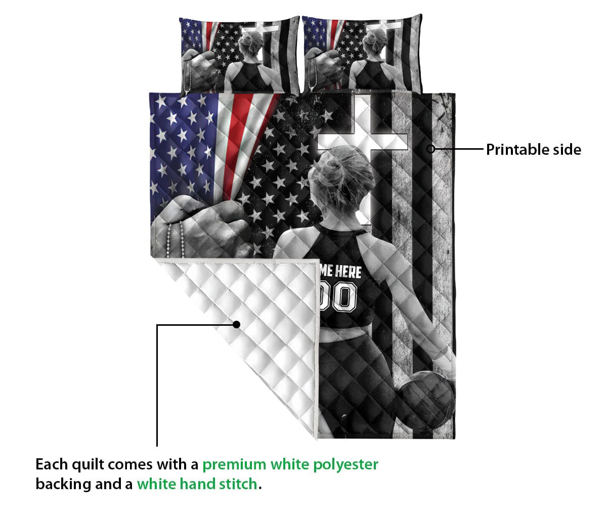 Ohaprints-Quilt-Bed-Set-Pillowcase-Volleyball-Player-Christian-Us-Flag-Custom-Personalized-Name-Number-Blanket-Bedspread-Bedding-3418-Queen (80'' x 90'')