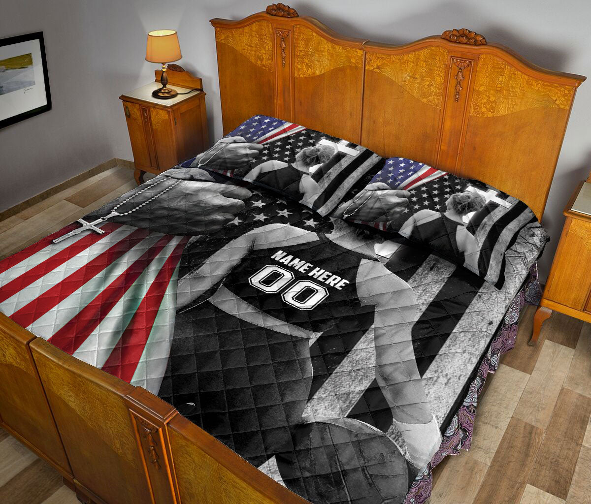 Ohaprints-Quilt-Bed-Set-Pillowcase-Volleyball-Player-Christian-Us-Flag-Custom-Personalized-Name-Number-Blanket-Bedspread-Bedding-3418-King (90'' x 100'')