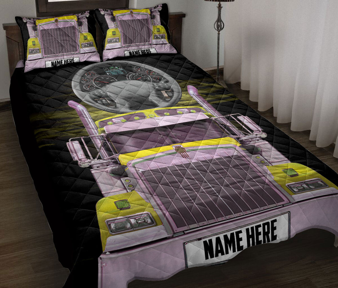 Ohaprints-Quilt-Bed-Set-Pillowcase-Yellow-Truck-Trucker-Truck-Driver-Gift-Custom-Personalized-Name-Blanket-Bedspread-Bedding-3473-Throw (55'' x 60'')