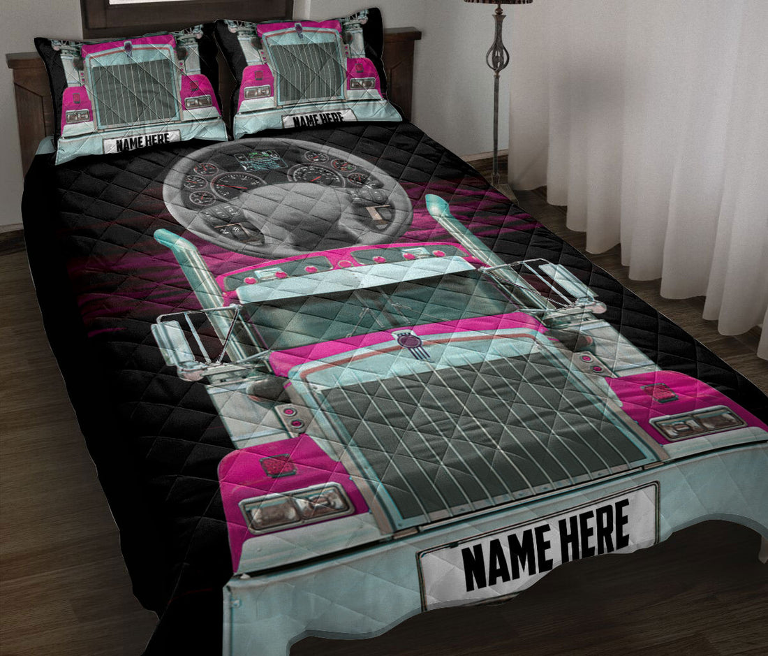 Ohaprints-Quilt-Bed-Set-Pillowcase-Pink-Trucker-Truck-Driver-Unique-Gift-Custom-Personalized-Name-Blanket-Bedspread-Bedding-3477-Throw (55'' x 60'')