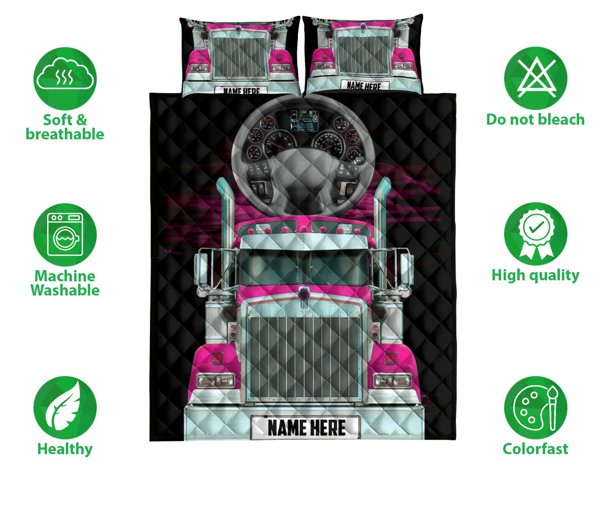 Ohaprints-Quilt-Bed-Set-Pillowcase-Pink-Trucker-Truck-Driver-Unique-Gift-Custom-Personalized-Name-Blanket-Bedspread-Bedding-3477-Double (70'' x 80'')