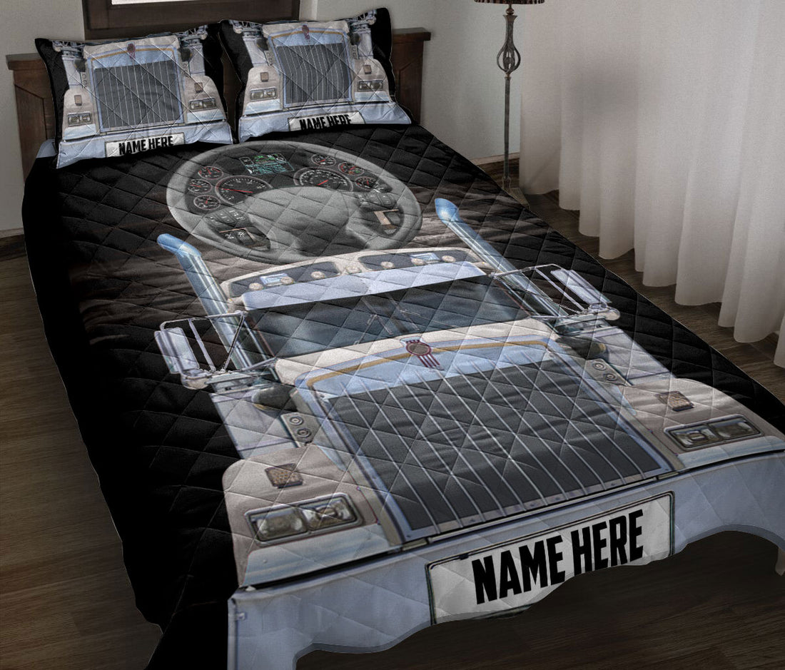 Ohaprints-Quilt-Bed-Set-Pillowcase-Grey-Trucker-Truck-Driver-Unique-Gift-Custom-Personalized-Name-Blanket-Bedspread-Bedding-3478-Throw (55'' x 60'')