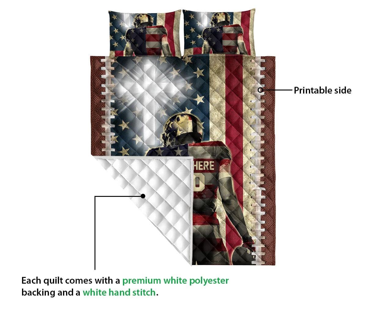 Ohaprints-Quilt-Bed-Set-Pillowcase-Football-Christian-Cross-American-Us-Flag-Custom-Personalized-Name-Number-Blanket-Bedspread-Bedding-3128-Queen (80'' x 90'')