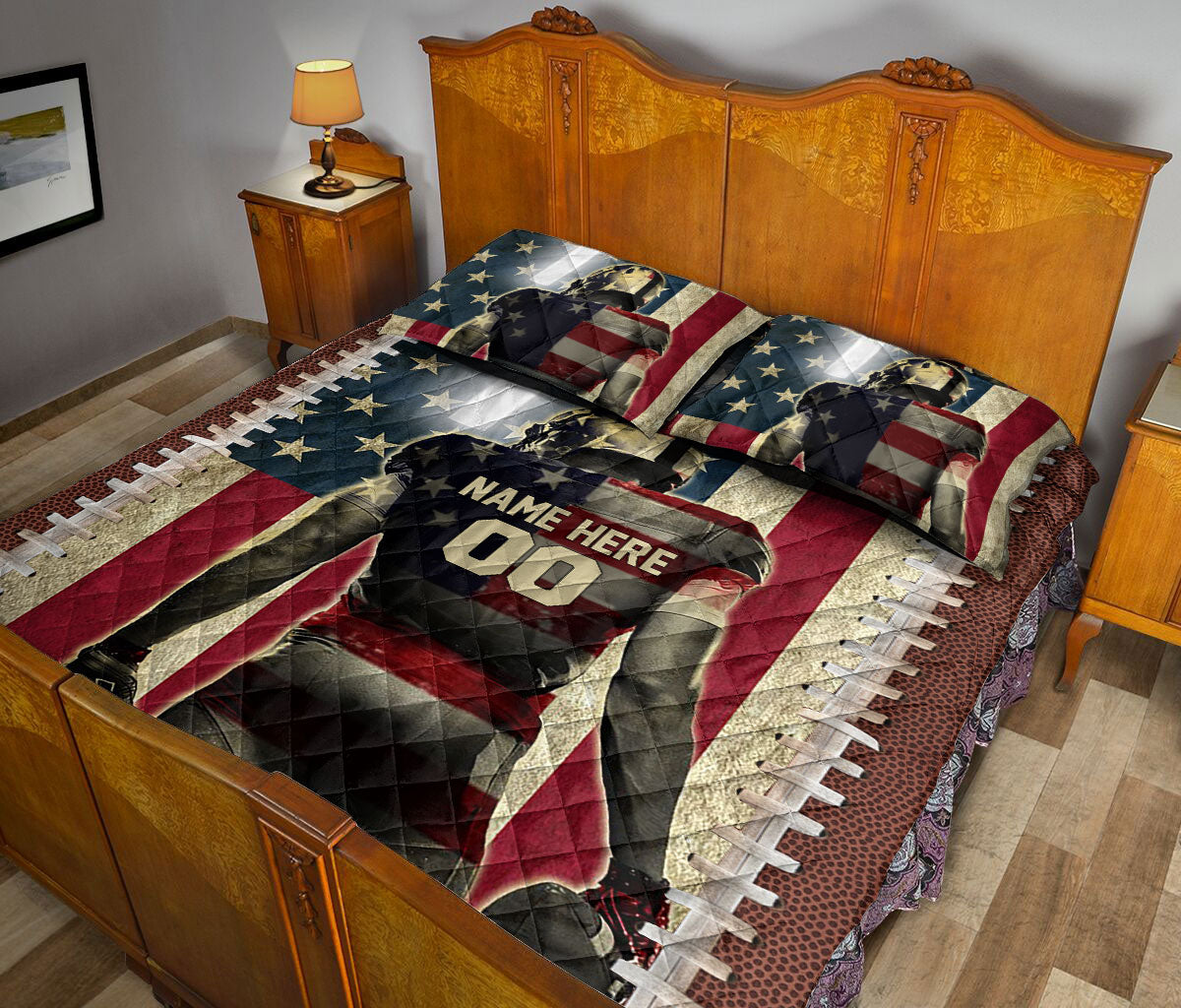 Ohaprints-Quilt-Bed-Set-Pillowcase-Football-Christian-Cross-American-Us-Flag-Custom-Personalized-Name-Number-Blanket-Bedspread-Bedding-3128-King (90'' x 100'')