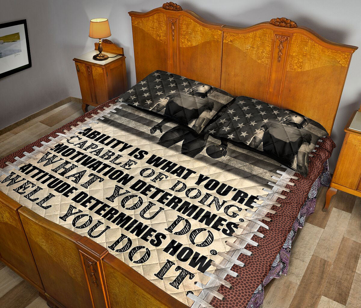 Ohaprints-Quilt-Bed-Set-Pillowcase-Football-Ability-Is-What-You'Re-Capable-Custom-Personalized-Name-Number-Blanket-Bedspread-Bedding-3130-King (90'' x 100'')