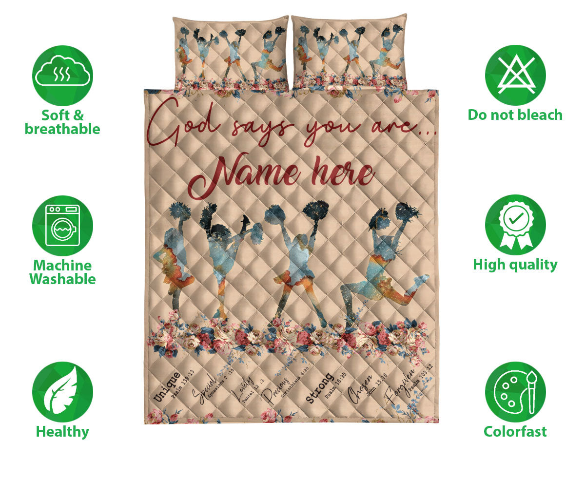 Ohaprints-Quilt-Bed-Set-Pillowcase-Cheerleading-Cheerleader-God-Says-You-Are-Custom-Personalized-Name-Blanket-Bedspread-Bedding-3448-Double (70'' x 80'')