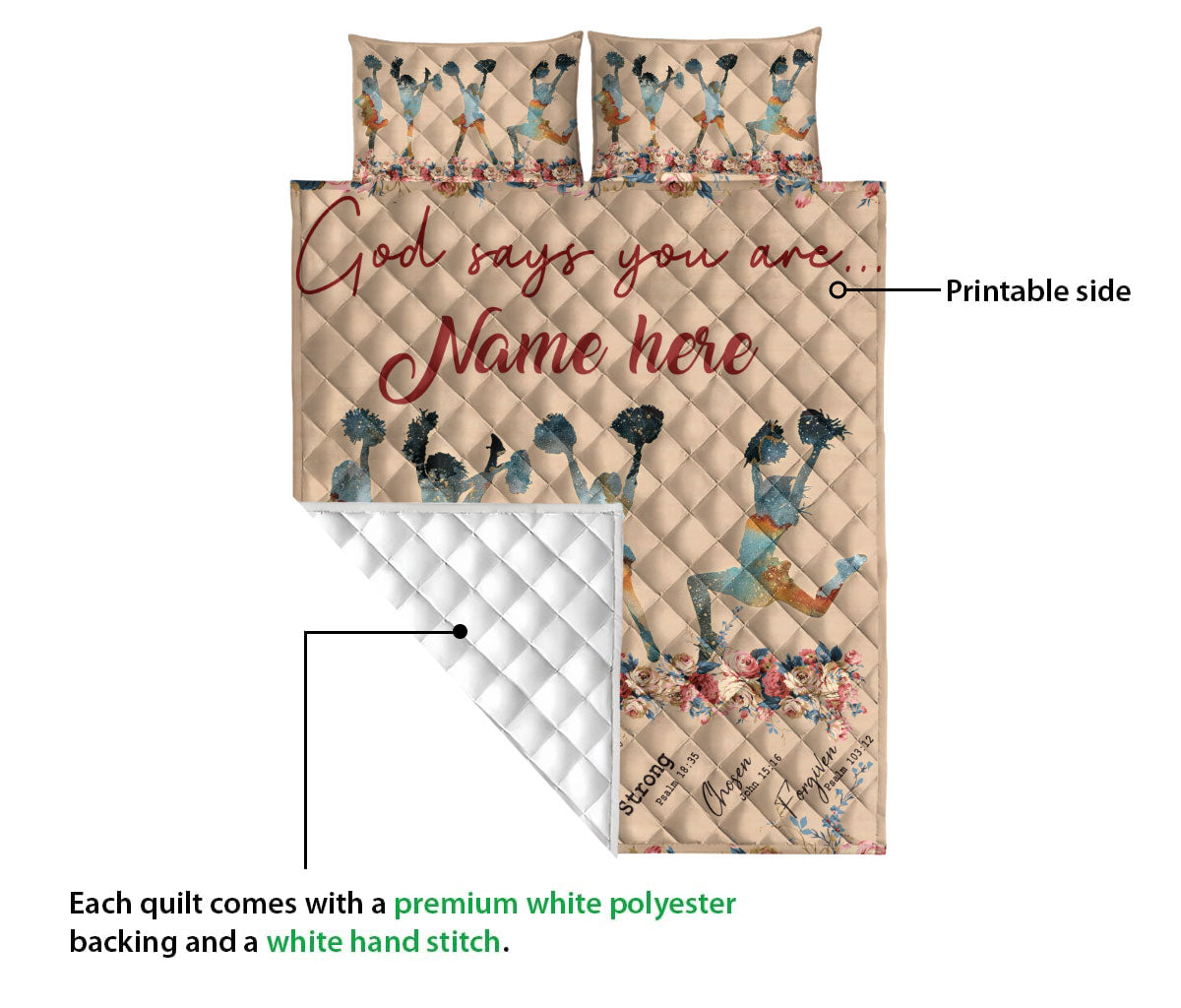 Ohaprints-Quilt-Bed-Set-Pillowcase-Cheerleading-Cheerleader-God-Says-You-Are-Custom-Personalized-Name-Blanket-Bedspread-Bedding-3448-Queen (80'' x 90'')