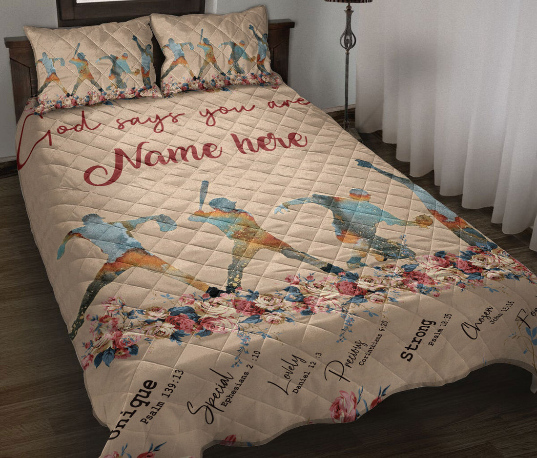 Ohaprints-Quilt-Bed-Set-Pillowcase-Baseball-Player-God-Says-You-Are-Sport-Lover-Gift-Custom-Personalized-Name-Blanket-Bedspread-Bedding-3180-Throw (55'' x 60'')