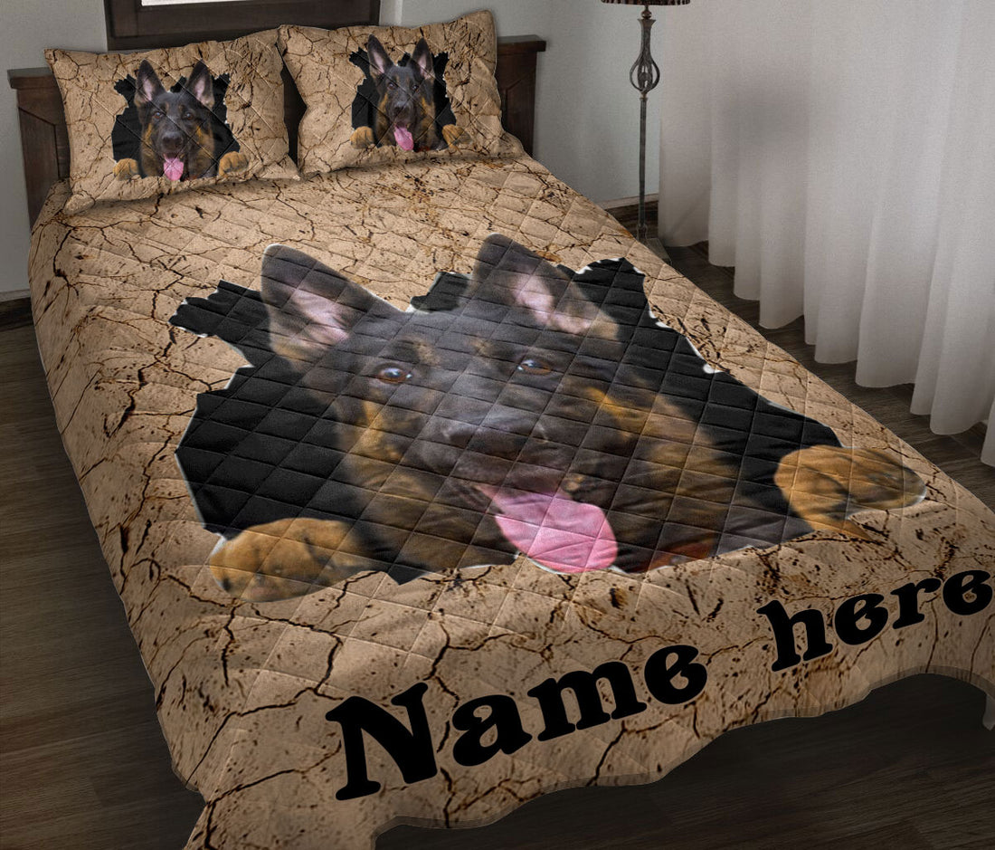 Ohaprints-Quilt-Bed-Set-Pillowcase-German-Shepherd-Brown-Crack-Pattern-Gift-Custom-Personalized-Name-Blanket-Bedspread-Bedding-3727-Throw (55'' x 60'')