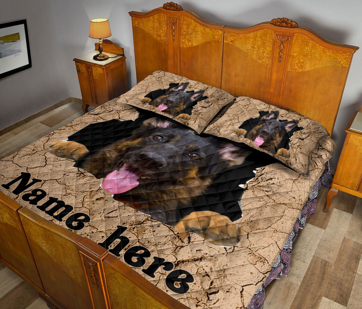 Ohaprints-Quilt-Bed-Set-Pillowcase-German-Shepherd-Brown-Crack-Pattern-Gift-Custom-Personalized-Name-Blanket-Bedspread-Bedding-3727-King (90'' x 100'')