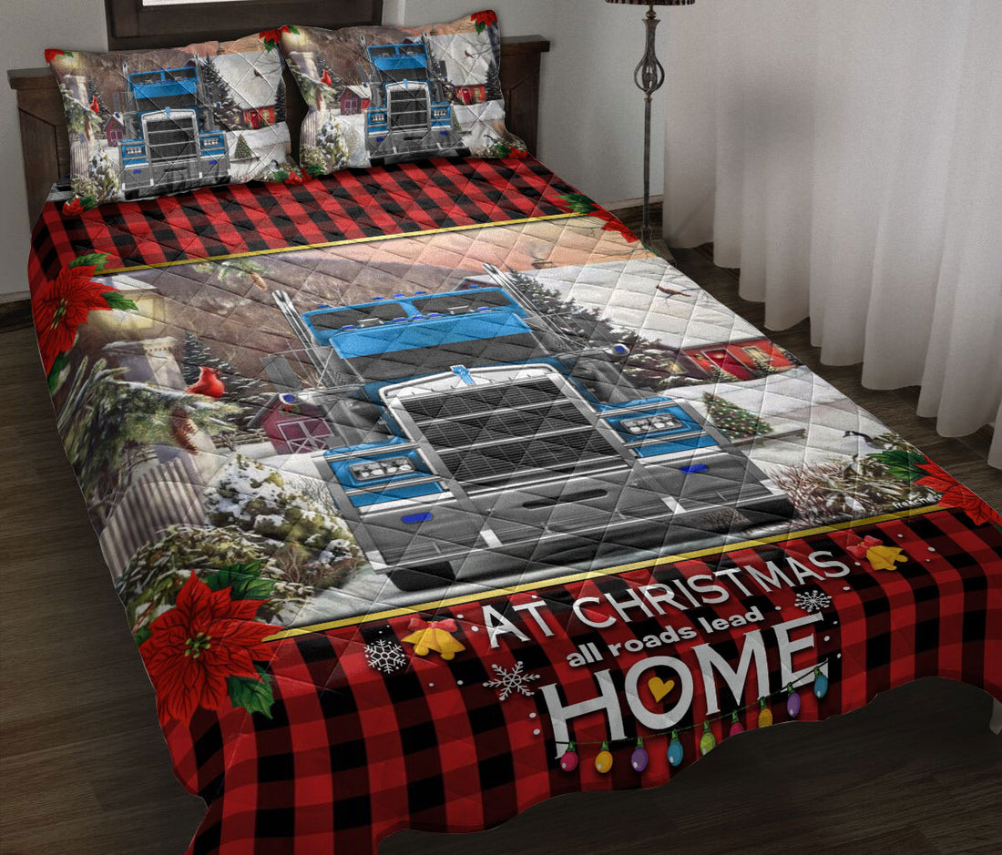 Ohaprints-Quilt-Bed-Set-Pillowcase-Blue-Truck-Trucker-At-Christmas-Roads-Lead-Custom-Personalized-Name-Blanket-Bedspread-Bedding-3480-Throw (55'' x 60'')