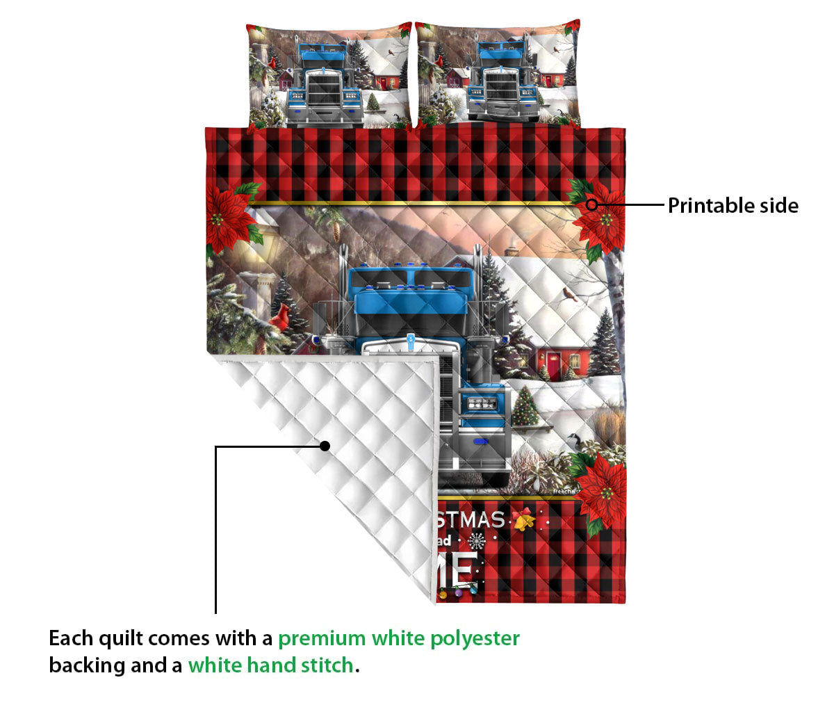 Ohaprints-Quilt-Bed-Set-Pillowcase-Blue-Truck-Trucker-At-Christmas-Roads-Lead-Custom-Personalized-Name-Blanket-Bedspread-Bedding-3480-Queen (80'' x 90'')