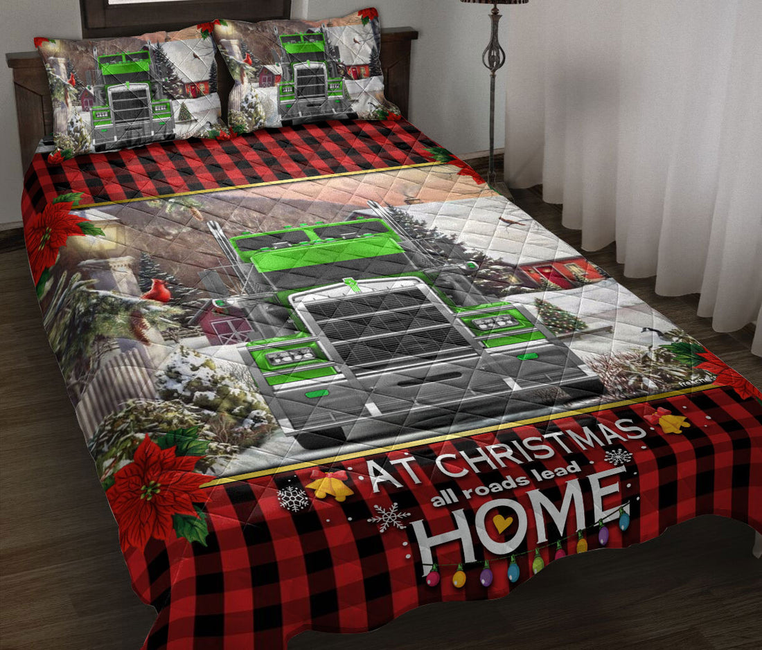 Ohaprints-Quilt-Bed-Set-Pillowcase-Green-Truck-Trucker-At-Christmas-Roads-Lead-Custom-Personalized-Name-Blanket-Bedspread-Bedding-3481-Throw (55'' x 60'')