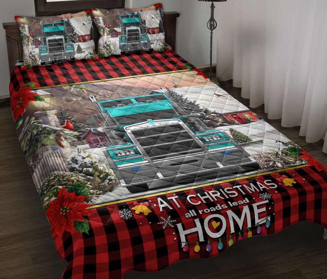 Ohaprints-Quilt-Bed-Set-Pillowcase-Turquoise-Truck-Trucker-Christmas-Road-Lead-Custom-Personalized-Name-Blanket-Bedspread-Bedding-3482-Throw (55'' x 60'')