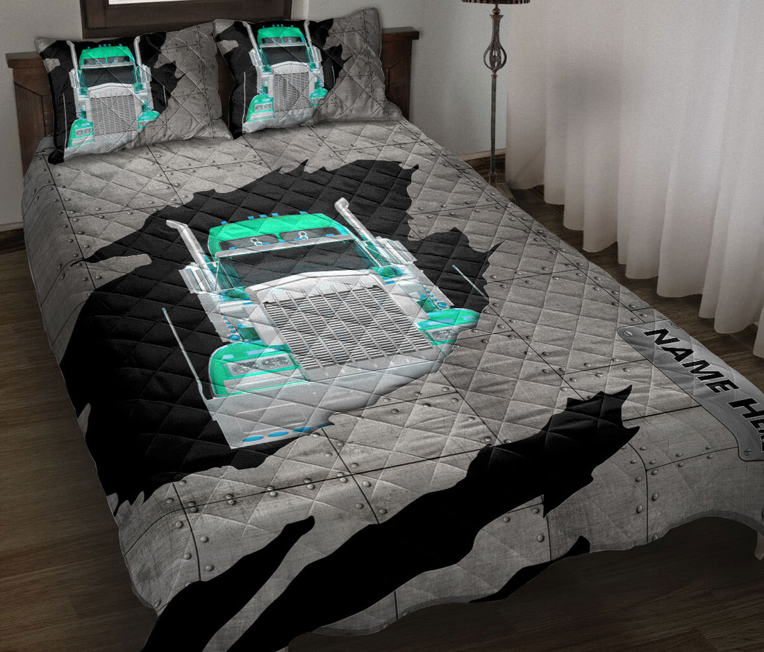 Ohaprints-Quilt-Bed-Set-Pillowcase-Turquoise-Truck-Crack-Gift-For-Trucker-Custom-Personalized-Name-Blanket-Bedspread-Bedding-3484-Throw (55'' x 60'')