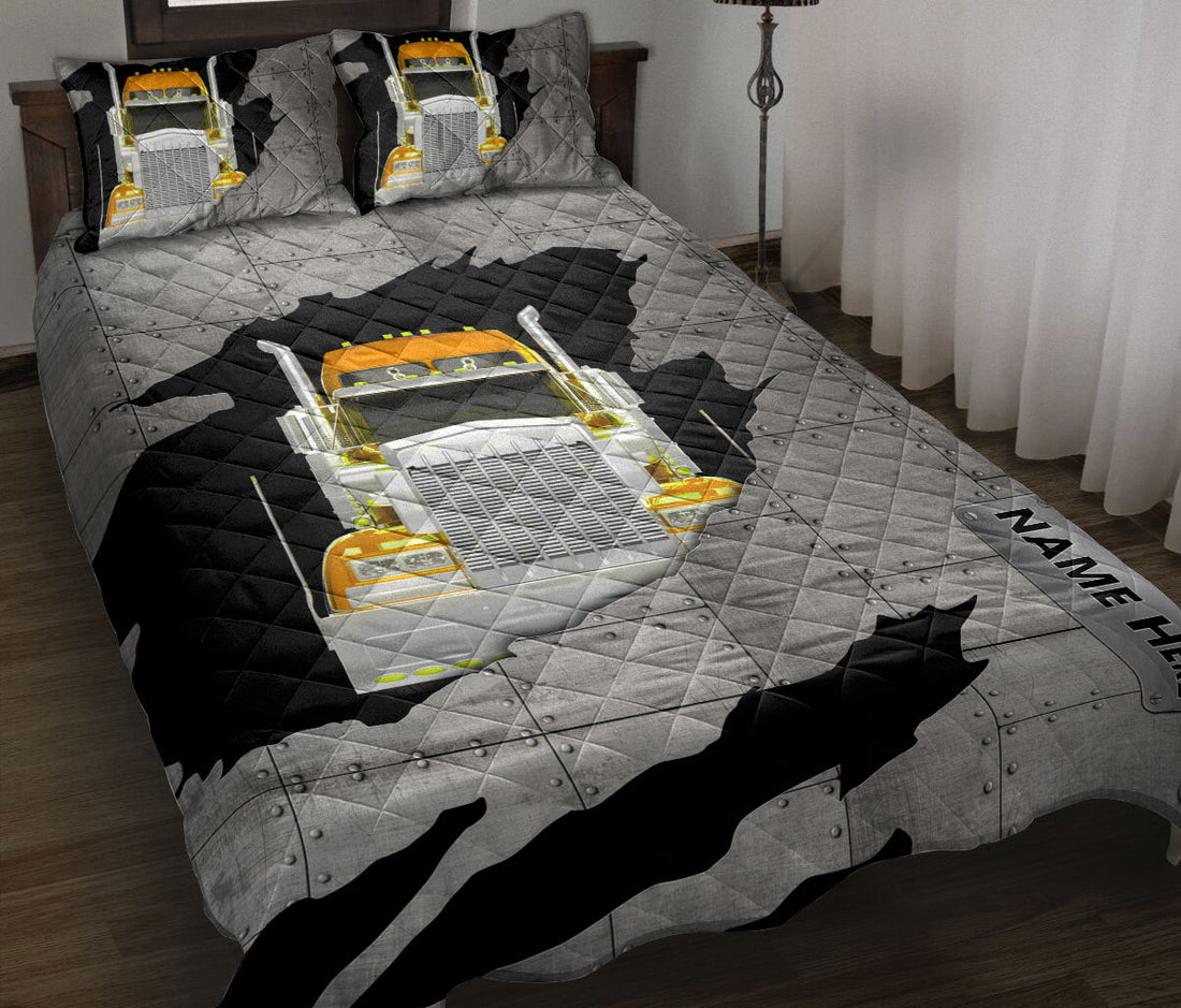 Ohaprints-Quilt-Bed-Set-Pillowcase-Yellow-Truck-Crack-Pattern-Trucker-Driver-Custom-Personalized-Name-Blanket-Bedspread-Bedding-3486-Throw (55'' x 60'')