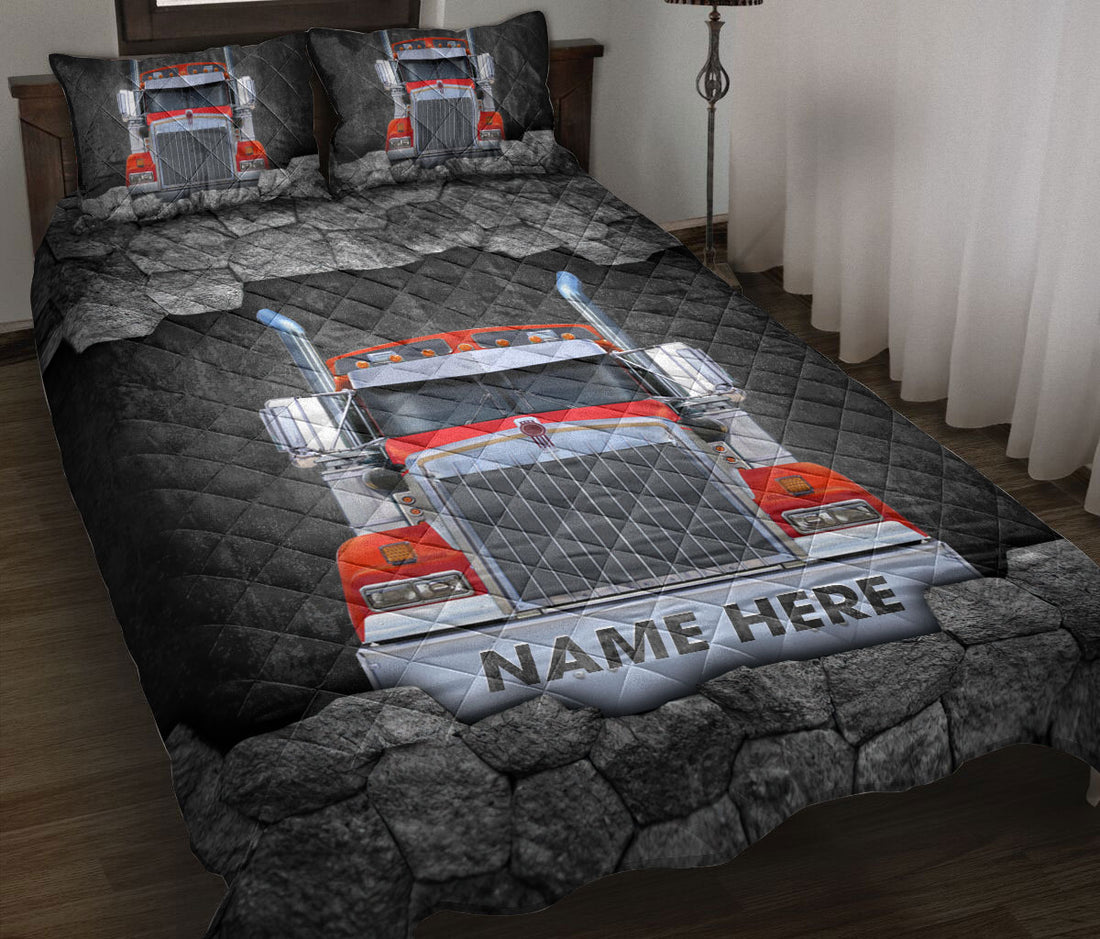 Ohaprints-Quilt-Bed-Set-Pillowcase-Red-Truck-Trucker-Driver-Gift-Crack-Pattern-Custom-Personalized-Name-Blanket-Bedspread-Bedding-3488-Throw (55'' x 60'')