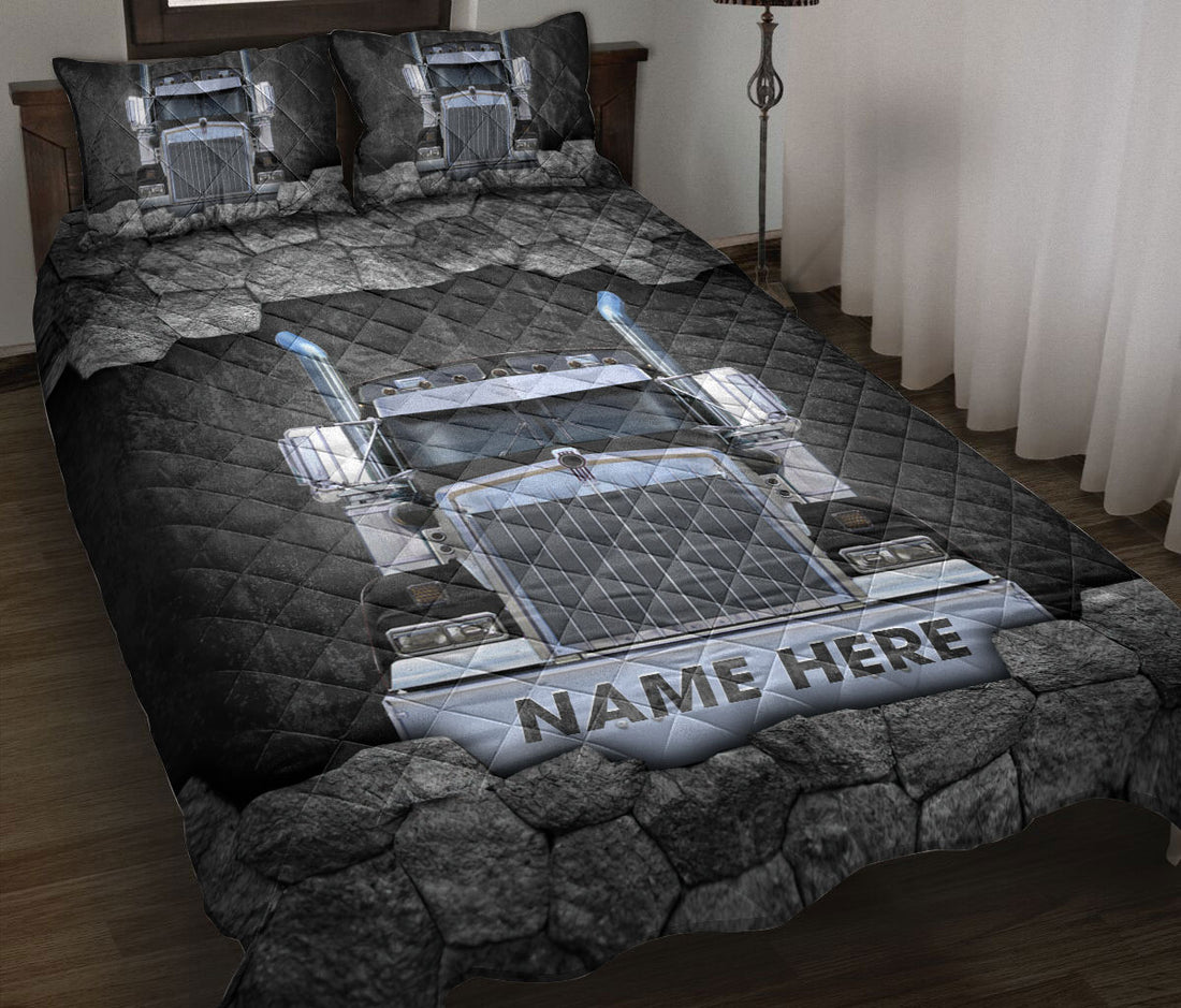 Ohaprints-Quilt-Bed-Set-Pillowcase-Black-Trucker-Truck-Driver-Gift-Crack-Custom-Personalized-Name-Blanket-Bedspread-Bedding-3573-Throw (55'' x 60'')